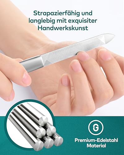MR.GREEN Professional Double Sided Stainless Steel Nail File with Non-Slip Handle and Leather Case, Pointed Nail Buffering Files Washable - size: MR-2111