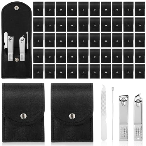 Geosar 50 Set Travel Manicure Kit Bulk Professional Nail Clippers Pedicure Nail Care Tools Grooming Stainless Steel Set with Portable Travel Case, Gift for Christmas Men Women(Black) - color: Black