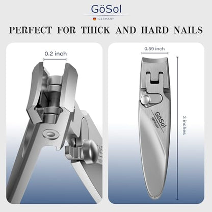 Nail Clipper Anti-Splash, Stainless Steel, Wide Jaw Sharp Blades | Nail Cutter with Catcher, Built-in Lock, One Handed Open & Close, for Thick Nails, with Built-in File, Washable, Heavy Duty - style: Curved Blades Nail Clipper