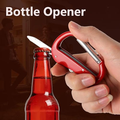 Multitool Carabiner with Pocket Knife, Stocking Stuffers Gifts for Men,Bottle Opener,Nail file,Small Scissors,EDC Carabiners Keychain,Survival Gear for Camping Hiking,Gifts(Red) - color: Red