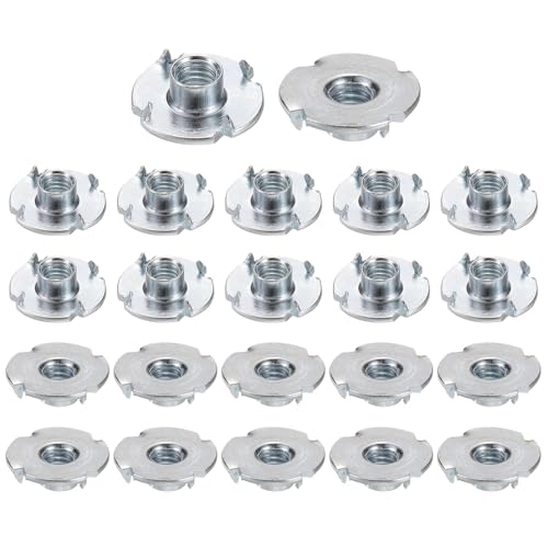 HARFINGTON M6x6mm T-Nuts 4 Pronged Tee Nut 0.75" x 0.24" Fully Thread Carbon Steel Inserts for Wood, Rock Climbing Holds, Cabinetry, Furniture 50pcs - size: M6x6mm