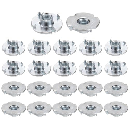 HARFINGTON M6x6mm T-Nuts 4 Pronged Tee Nut 0.74" x 0.24" Fully Thread Carbon Steel Inserts for Wood, Rock Climbing Holds, Cabinetry, Furniture 100pcs - size: M6x6mm, 18.8mm