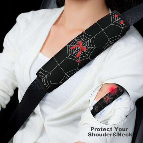 Universal Fit Seat Belt Shoulder Pad for Adult Use, Most Cars, 2 Pack Funny Halloween Spider Web Black and White Harness Pads Strap Pressure Relief - color: Pattern 1172