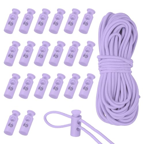 uxcell 20 Pcs Plastic Cord Locks & 16 ft Elastic Cord, Double-Hole Toggles for Drawstrings End Stopper Fastener Slider Toggles Clip for Shoelaces Backpacks Replacement, Lavender - color: Lavender