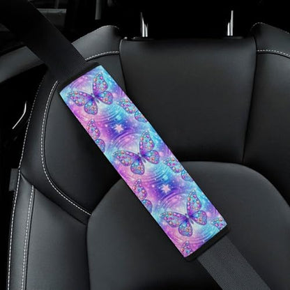 2 Piece Soft Padded Car Seat Belt Pad for Elderly Support, Stroller Pushchair High Chair, Sparkly Glitter Butterfly Pastel Starry Shoulder Harness Cover, Shock Absorption - color: Pattern 1118