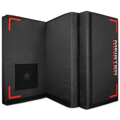Meister Boulder Beast XL Tri-Fold Climbing Crash Pad w/Backpack Straps | Oversized 72" x 44" landing area with 5" multi-layer cushioning for bouldering + shoe cleaning carpet