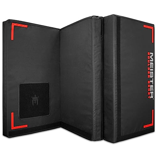 Meister Boulder Beast XL Tri-Fold Climbing Crash Pad w/Backpack Straps | Oversized 72" x 44" landing area with 5" multi-layer cushioning for bouldering + shoe cleaning carpet
