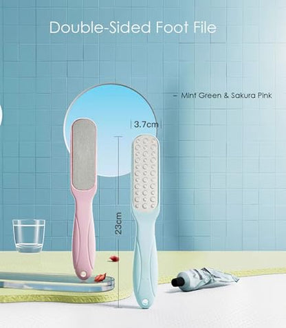Dual-Sided Professional Pedicure Foot File - Stainless Steel Callus Remover for Hard Skin, Dry and Wet Use, Home or Salon Care, 2 Pack (Green & Pink) - color: Green & Pink