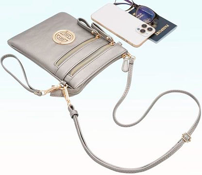 Solene Small Multi Zipper Pockets Crossbody Bag with Detachable Wristlet - color: Light Pewter