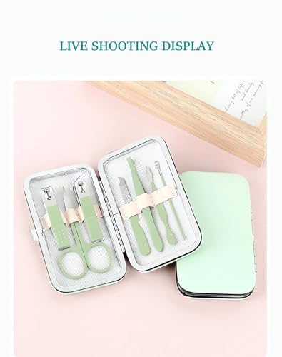 Manicure Set Nail Clipper Set, 7 Pcs Matcha Green Professional Manicure Pedicure Set, Nail Care Kit Beauty Tool, Purse Essentials Travel Nail Kit with Leather Case, Gift for Men and Women
