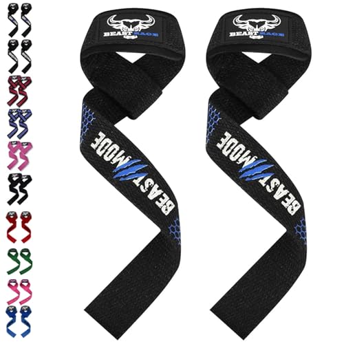 BEAST RAGE Lifting Wrist Straps for Weightlifting, Straps Gym Grip Power Workouts Lifting Straps Padded Neoprene & Premium Cotton Men Women, Deadlift Bodybuilding Exercise Lifting Straps - color: Blue Silicone
