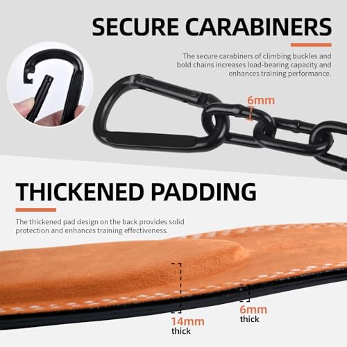Heavy-Duty Leather Weightlifting Dip Belt with Steel Chain—Weightlifting, Squats, Deadlifts, Weighted pull-ups, Push-ups and Progressive Resistance Training - color: Brown