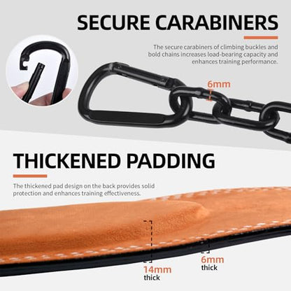Heavy-Duty Leather Weightlifting Dip Belt with Steel Chain—Weightlifting, Squats, Deadlifts, Weighted pull-ups, Push-ups and Progressive Resistance Training - color: Military Green