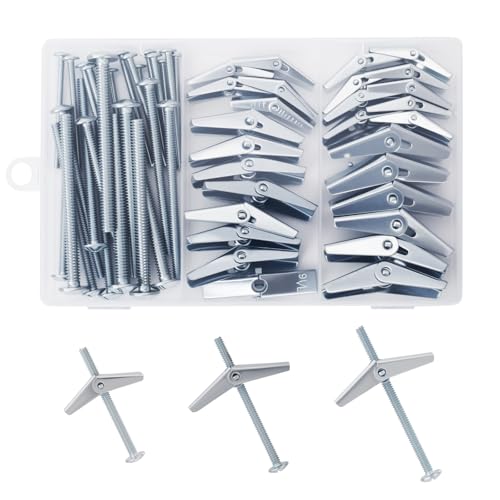 28PCS Toggle Bolts Wing Nuts Heavy Duty Hollow Wall Anchors 3 Sizes | 1/4" 3/16" 1/8" Butterfly Anchors, For Drywall Ceiling, Hang Shelves Heavy Fixtures, Metal Drywall Anchor and Screws Kit