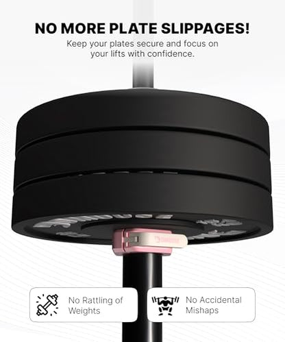 DMoose Fitness Barbell Clips 2 Inch (Pair) - Quick Release Olympic Barbell Clamps & Collars with Anti Slip TPR Grip for Secure Weightlifting and Powerlifting - Weight Clips for Bars at Home or Gym - color: Pink, style: Magnetic