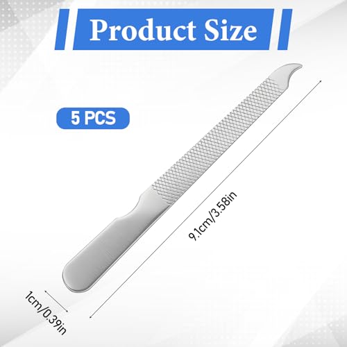 5 PCS Stainless Steel Nail File for Natural Nails 3.6’’ Small Metal Double Sided Nail File with Curved Sharp Pointed Thin Professional Reusable Manicure Pedicure Toenails Tools