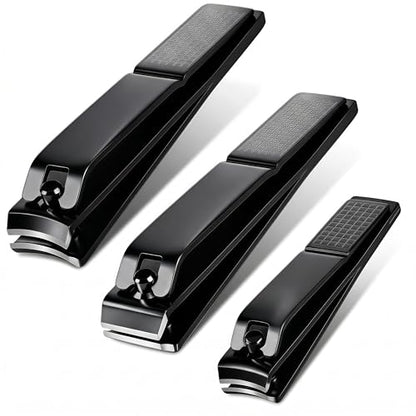 Heavy Duty Nail Clippers Set, Straight & Curved Edge, 3PCS Black | Large 3.15Inch, Fingernail and Toenail Clippers for Thick Nails, with Nail File ,Nail Trimmer for Men Women Seniors Adults - color: Black