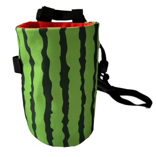 Chalk Bag for Rock Climbing - Bouldering Chalk Bucket with Quick-Clip Belt, Zipper Pocket and Brush Holder - style: Watermelon