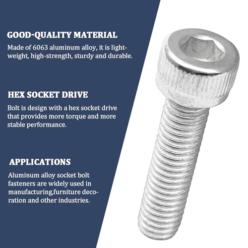 M5 x 12mm Hex Socket Head Cap Screws Bolts,6063 Aluminum Alloy Socket Head Cap Bolt Fasteners,Silver(10Pcs) - size: M5 x 12mm