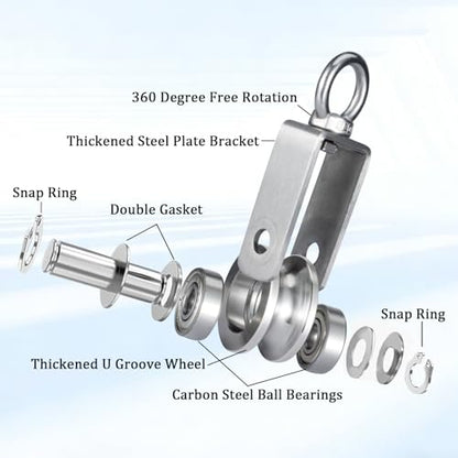 Cable Pulley Block Stainless Steel Swivel with Silence Bearings for Garage,Attic,Kayak,Deer Hanging,Gym Equipment,550LB Lifting,4 Pack
