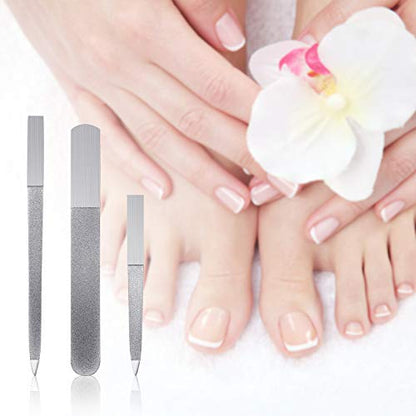 Mudder 3 Pcs Metal Diamond Nail File Set for Women Men Stainless Steel Metal Double Side Fingernail Toenail Buffer Filers Silver Emery Boards for Salon Home Travel Manicure Pedicure Nail Care Tool - color: Silver