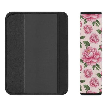 2PCS Floral Peony Pink Flower Green Leaves Seat Belt Cover Soft Padded Neck Strap Covers for Kids, All Vehicles, Comfortable Driving - color: Pattern 407