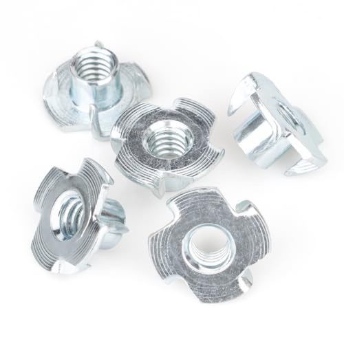 1/4"-20 T-Nuts (50 Pack), Zinc-Plated Steel Corrosion Resistant, 5/16" Barrel Length, 4-Pronged Tee Nut for Wood, Rock Climbing Holds, Cabinetry - size: 1/4"-20 50pcs 5/16"long