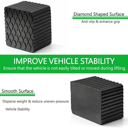 Anti-Skid Solid Rubber Auto Lift Pads – 4 Pack Heavy Duty Lift Blocks for Floor Jacks, Jack Stands & Car Lifts, 4300 Lbs Loading Capacity, 6.3" x 4.7" x 4.0" Size for Frame Protection - size: 6.3" x 4.7" x4.0"