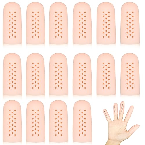 16Pcs Gel Finger Cots with Air Holes, Gel Finger Protectors Finger Covers Protection for Finger Tips, Breathable Finger Covers Finger Caps Gloves Finger Protectors for Wound, Finger Cracking - color: Pink-16pcs