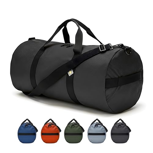75L Hauler Heavy Duty Duffle Bag, Weatherproof Ripstop Gym Travel Gear Bag | Folds flat for storage. #10 double-slider zipper with splash cover. Wraparound handles rated for heavy loads. - color: Black, size: 14" x 30" (75 Liters)