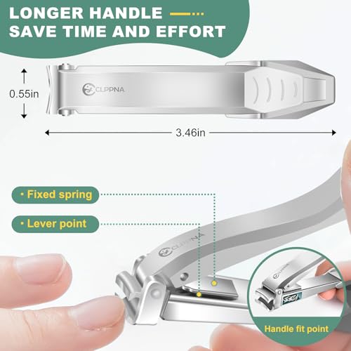 Nail Clippers for Men with Catcher, CLPPNA Heavy Duty Finger Nail Clippers Adult, Stainless Steel Nail Cutter, Fingernail & Toenail Clippers Ideal Gift for Men & Grooming Gifts, Silver - style: Silver (3.46x0.55 inch）