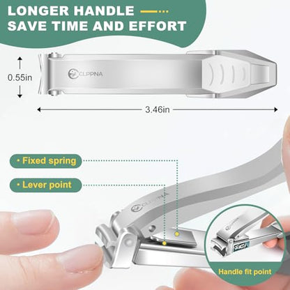 Nail Clippers for Men with Catcher, CLPPNA Heavy Duty Finger Nail Clippers Adult, Stainless Steel Nail Cutter, Fingernail & Toenail Clippers Ideal Gift for Men & Grooming Gifts, Silver - style: Silver (3.46x0.55 inch）