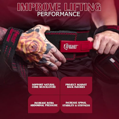 Beast Power Gear Weight Lifting Belt Lever Buckle 10MM 13MM Thick & 4 Inches Free Strap Weightlifting, Powerlifting, Deadlifts, Squats Men Women - color: Black/Red, size: Large