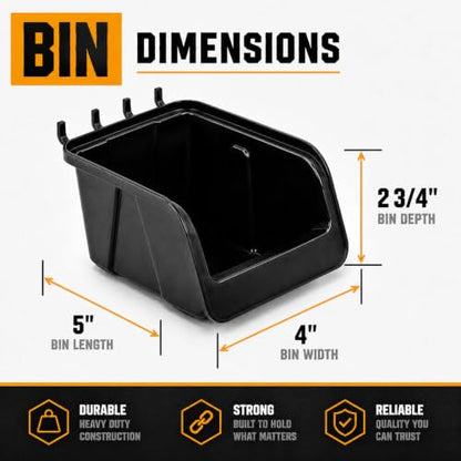 WallPeg 12 Black PEGBOARD Bins - Peg Board Organizer Accessories - Pegboard Bins for Craft Room Storage & Garage Organization - Handy Peg Board Wall Organizer Bin Set -Made in USA- - style: 12 (5" Bins)