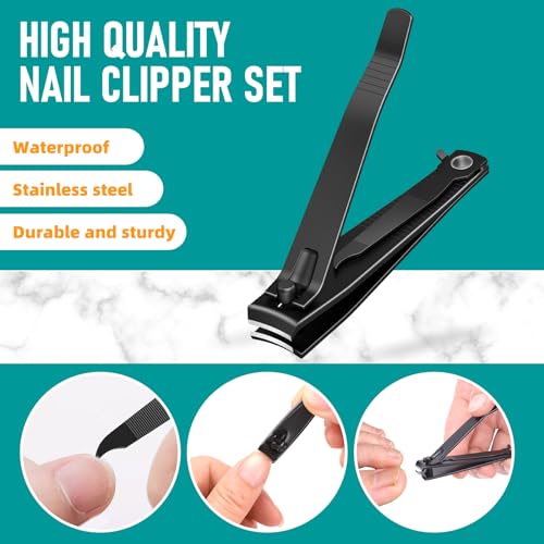 firiKer 2PCS Nail Clippers Set, Heavy Duty Black Matte Stainless Steel Nail Clipper with Nail File, Ultra Sharp Fingernail and Toenail Clipper Cutters,Clipper Tools for Men & Women - color: Black