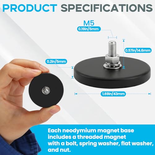 E BAVITE 12PCS Rubber Coated Magnets with M5 Thread, 30LBS Mounting Magnet | Anti-Scratch Mounting Magnet Magnetic Non-Slip Strong Magnet for Lighting Bar, Additional Mirrors and Camera - size: M5-1.69in-30LBS
