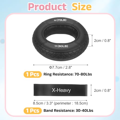 Silicone Ring Grip Strength Trainer with Finger Extension Band, Hand Grip Strengthener Forearm Trainer Kit - color: Black, size: 70-80LB