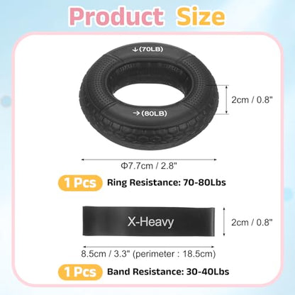 Silicone Ring Grip Strength Trainer with Finger Extension Band, Hand Grip Strengthener Forearm Trainer Kit - color: Black, size: 70-80LB