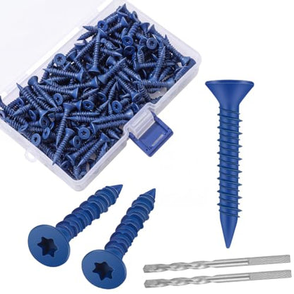 MorningRo 200 Qty 3/16" x 3-1/4" Star Head Concrete Screws Anchor with Drill Bits Blue Star Drive Bugle Head Screws for Anchor Masonry, Block, Brick, Cement, Stucco, Diamond Point and Wood Fastening - size: 3/16" X 3-1/4", style: Star Head