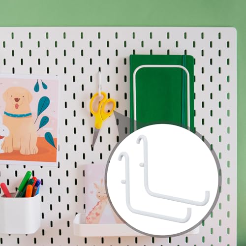 24 Pcs White L-Shaped Pegboard Hooks, 3.74 x 2.36 Inches, Compatible with IKEA Skadis Long Metal Storage Hooks for Home Office, Garage, Kitchen Tool Organization