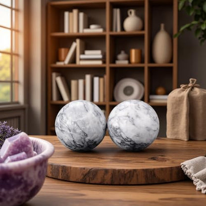 Baoding Balls 2Pcs, 2 inch Natural Marble Baoding Chinese Meditation Balls, with Carry Case for Hands Stress Relief, Light Grey - color: Light Grey, size: Large-2"