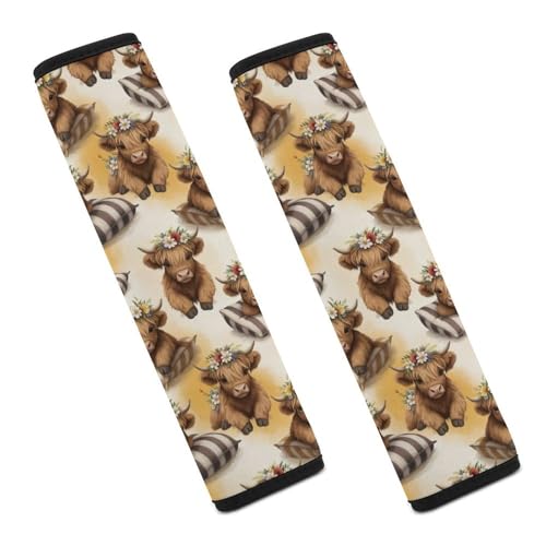 2 Pack Highland Cow Cute Seat Belt Shoulder Pad Universal Soft and Comfortable Seat Belt Covers Cushion for Kids, Most Cars, Comfortable Driving - color: Pattern 409