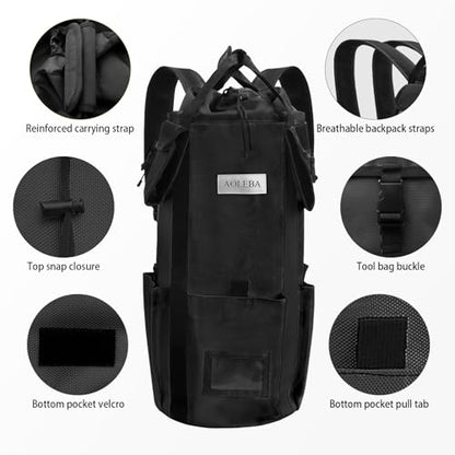 AOLEBA Arborist Rope Storage Bag Tree Climbing Rock Rope Bucket Backpack Rope Storage Bag Large Capacity 1680D Thicken Nylon Material with Hand Straps, Side Pockets - color: Black