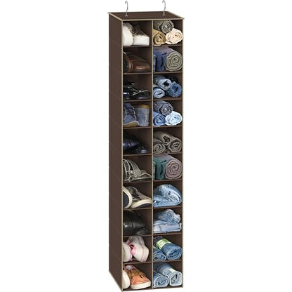 Simple Houseware 20 Section Shelves Hanging Shoes Organizer, Brown | Dual Metal Hooks, 10 Tier, Holds Up to 20 lbs, for Narrow Space - color: Brown