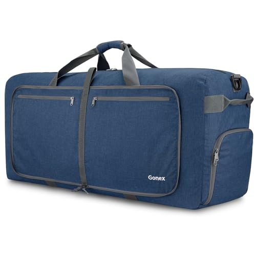 Gonex Foldable Travel Duffle Bag, Lightweight with Shoe Compartment | 210D Nylon, Water-Repellent, Folds Compact, Multiple Pockets, Luggage Sleeve, Travel & Weekend Use, 60L, Dark Blue - color: Dark Blue, size: 60L