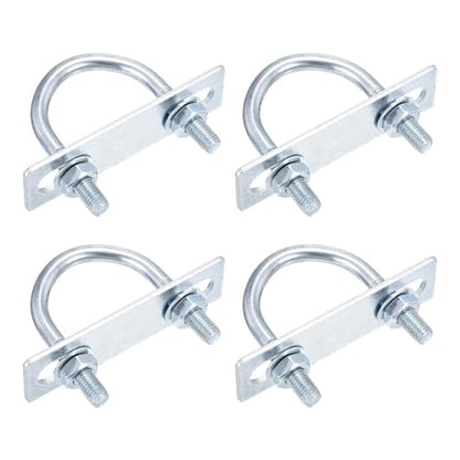 DTGN M8x42x64mm U Bolts Round Kit - 4Set - Carbon Steel U-Bolt Kit with Nuts, Washers, Frame Plate - Good for Pipe, Trailer, Automotive, Leaf Spring Fastener - size: M8x42x64mm