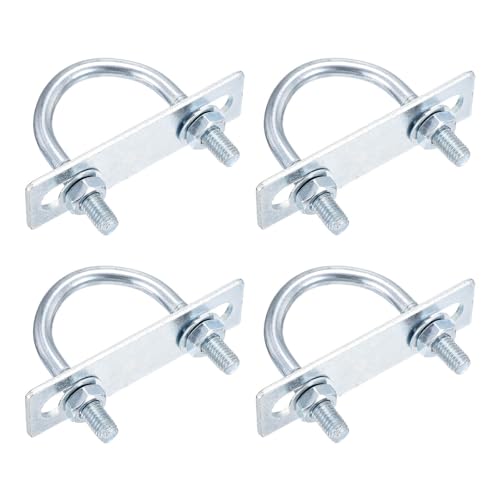 DTGN M8x42x64mm U Bolts Round Kit - 4Set - Carbon Steel U-Bolt Kit with Nuts, Washers, Frame Plate - Good for Pipe, Trailer, Automotive, Leaf Spring Fastener - size: M8x42x64mm