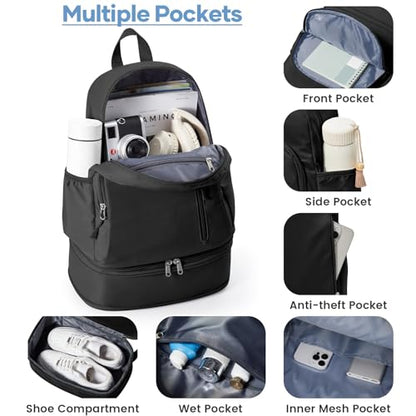 Black Gym Backpack for Women Men,Dance Sport Backpack With Shoe Compartment - color: Black