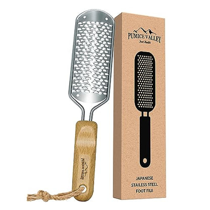 Foot Rasp Callus Remover - Pedicure Scrubber for Cracked Feet, Heel - Professional Stainless Steel File - Remove Dead Skin Corns with Wooden Handle - style: Coarse-Grained Rasp