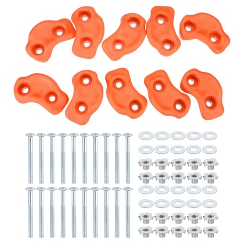 PATIKIL Climbing Rock Wall Grips Play Set Climber Attachments with Double Hole for Playground Accessory Indoor Outdoor - color: Orange Red, size: A-Small